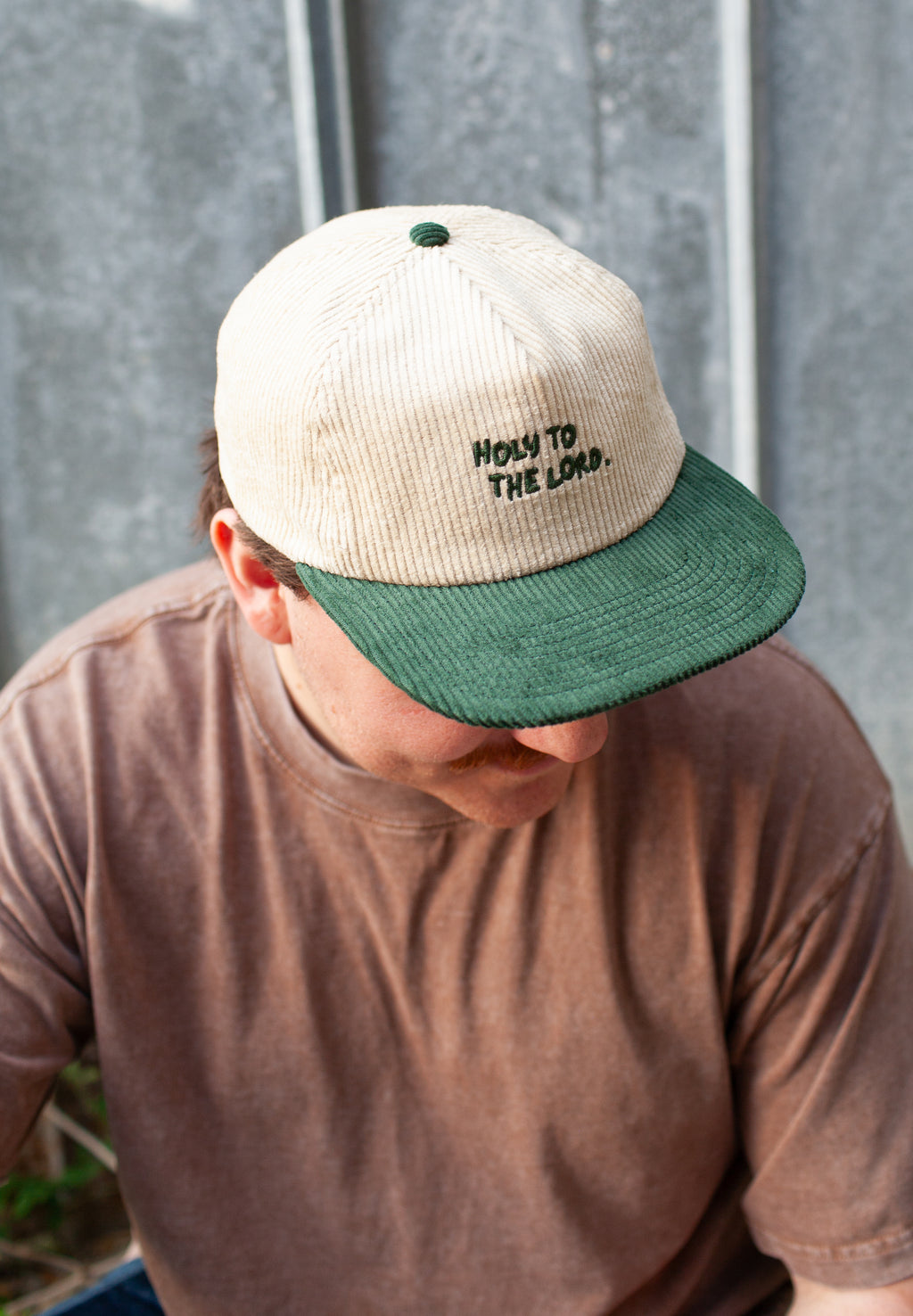 HOLY TO THE LORD - Beige & Green Corduroy Hat